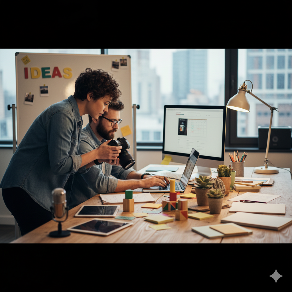 Professionista al lavoro sulla creazione di contenuti digitali